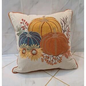 Beautiful Fall Pumkins And Sunflowers Throw Pillow 20"x20"